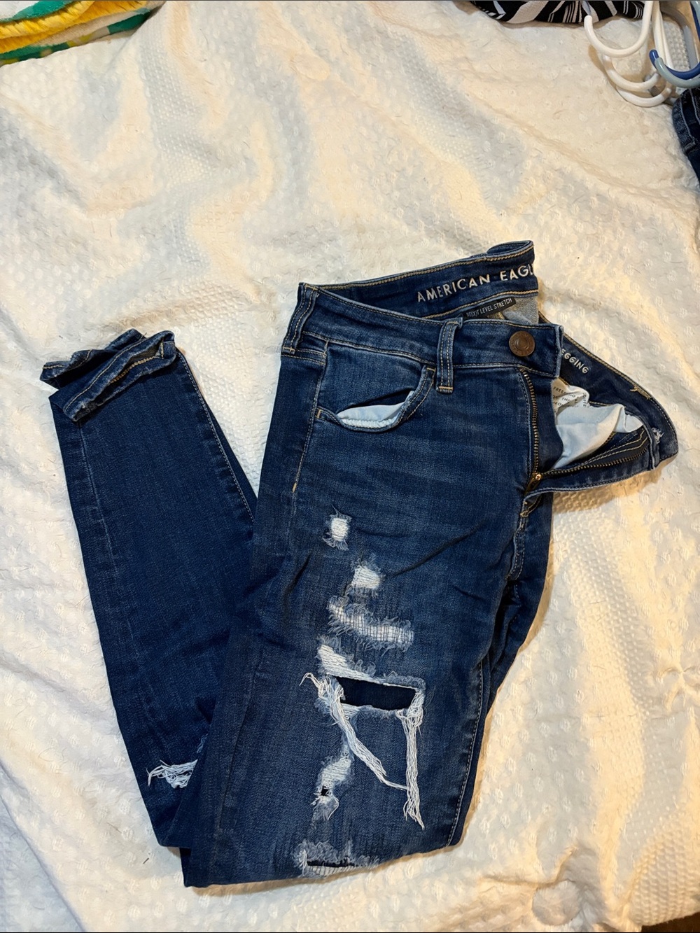 American Eagle Outfitters Dark Blue Distressed Skinny Jeans